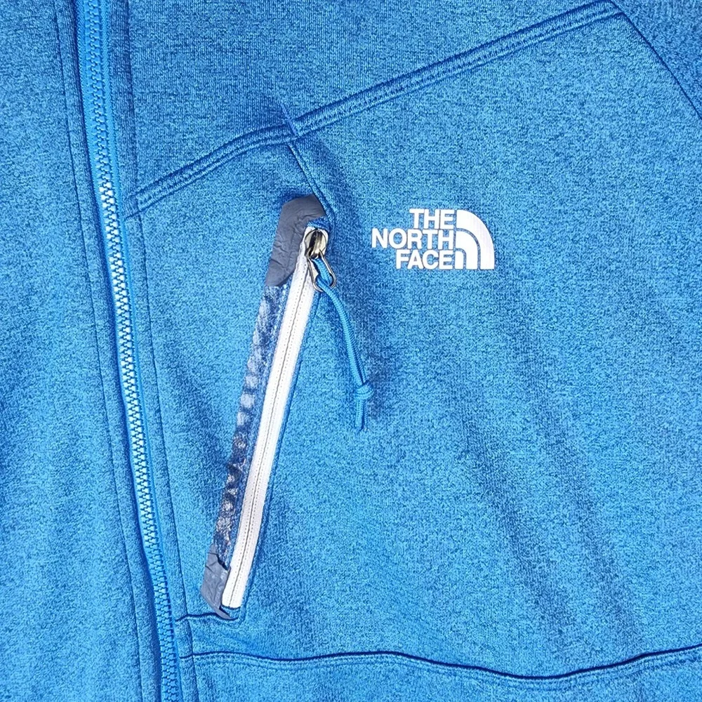 The North Face Hooded Fleece Jacket Men XXL Blue Good Heathered Thumbhole Zip